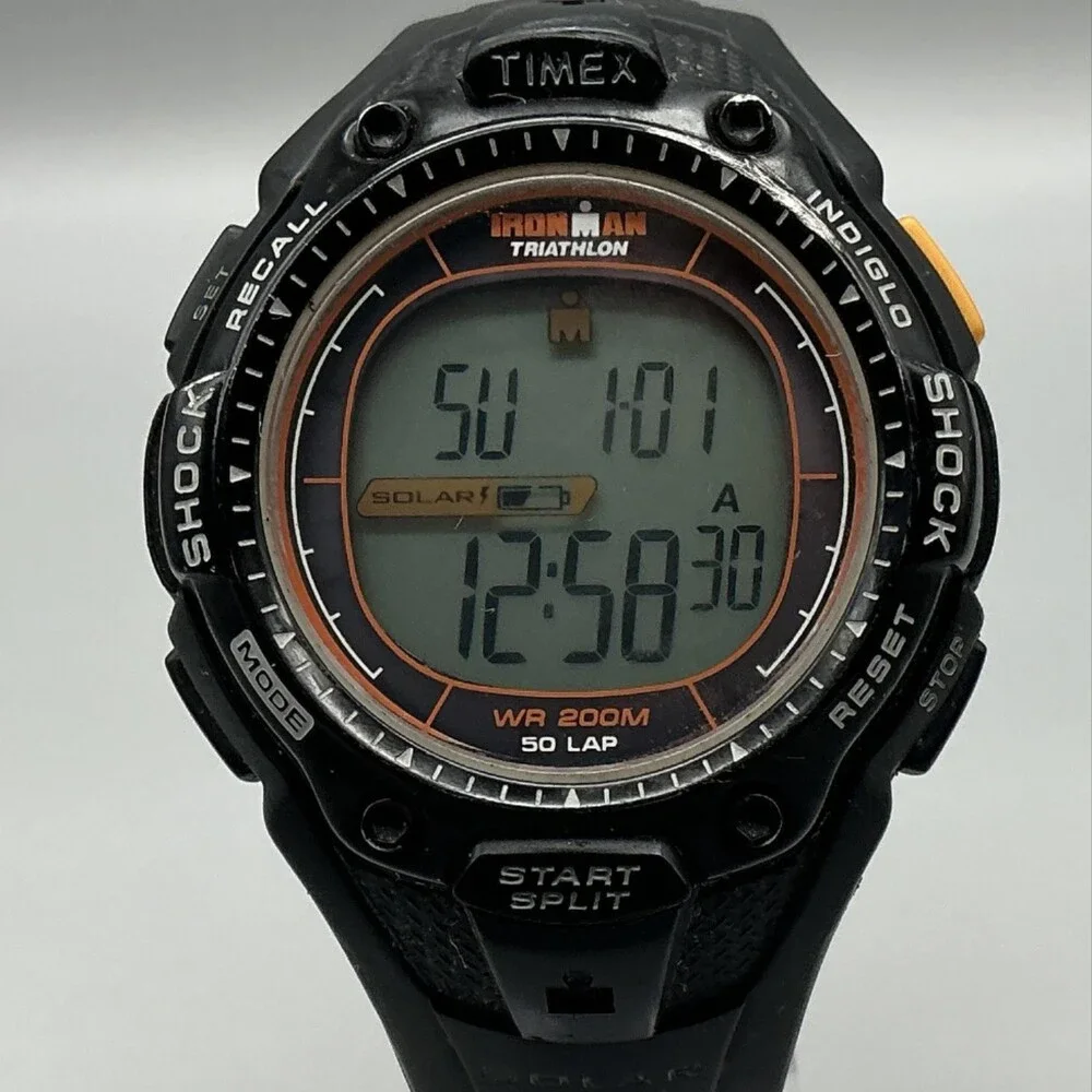 Timex Ironman Triathlon Shock Solar Power Mens Watch 41mm Digital Black 50 Lap